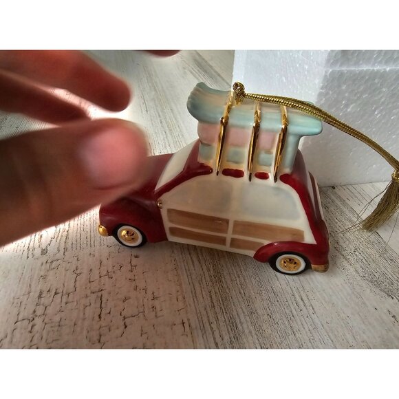 Lenox lit car porcelain skis ornament skier new Xmas tree - Picture 2 of 8